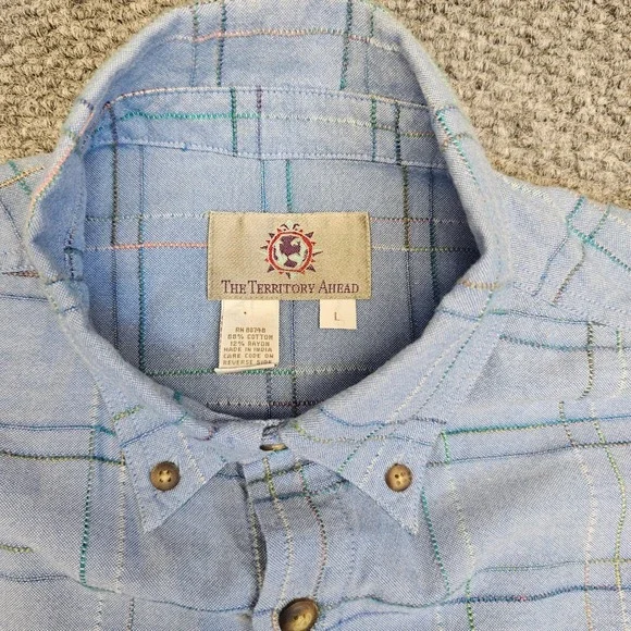 The Territory Ahead Mens Light Blue Plaid Long Sleeve Button Down Shirt Size L - Picture 3 of 6